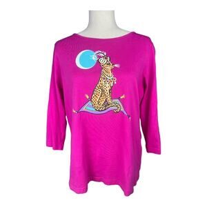 Bob Mackie Magenta Bedazzled Magic Carpet Cheetah Graphic Top